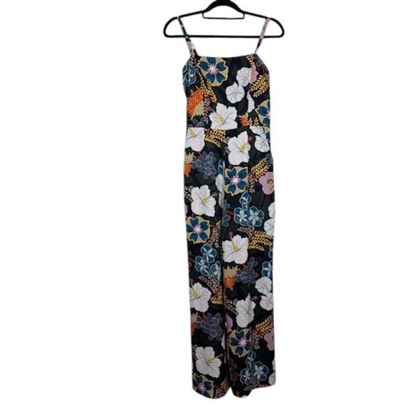 Rachel Roy Zandra Jumpsuit Sleeveless Smocked Zipper Back Black Floral Size 2 - Picture 3 of 16